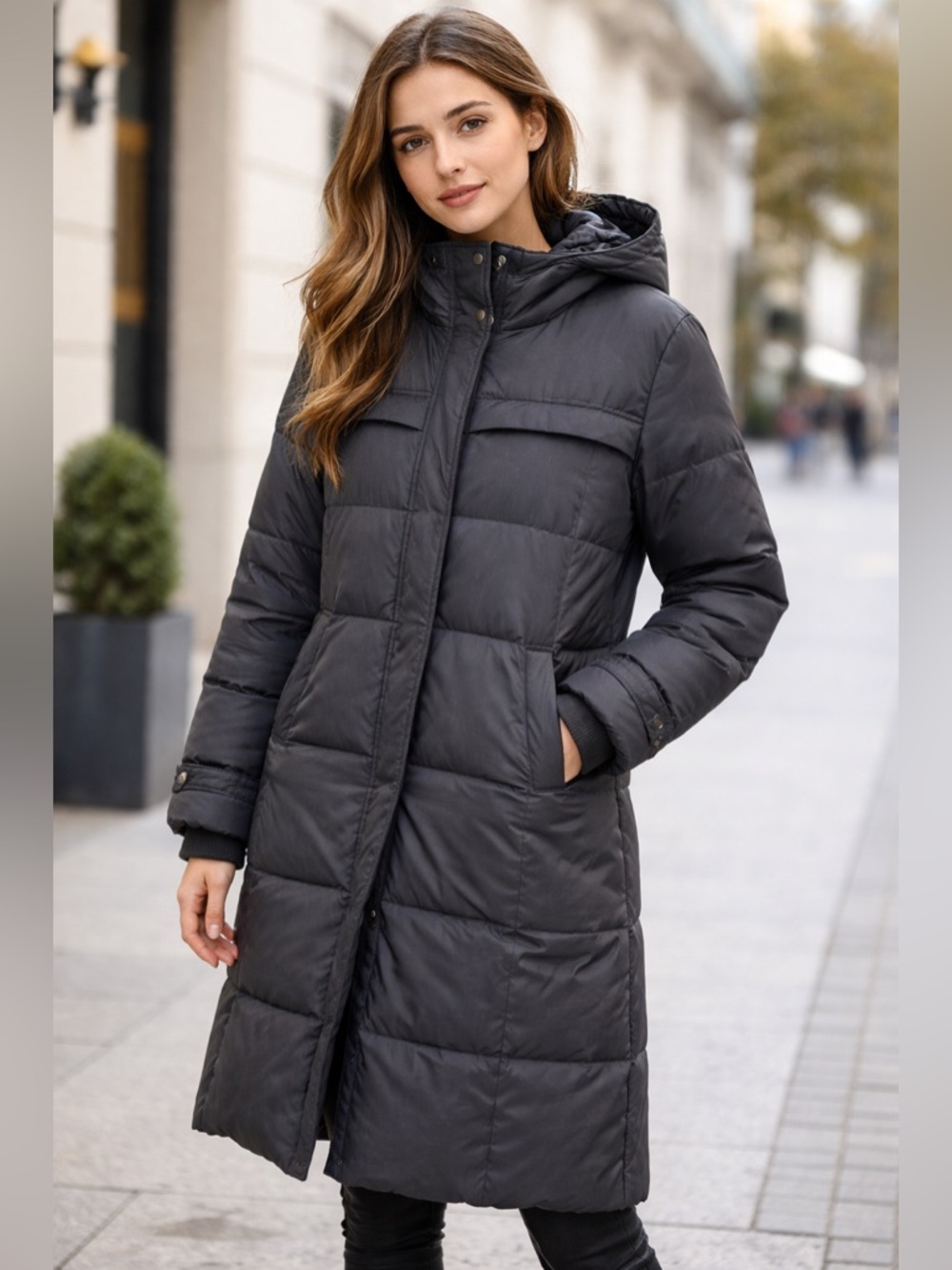 M Collection Black Hooded Puffer Coat